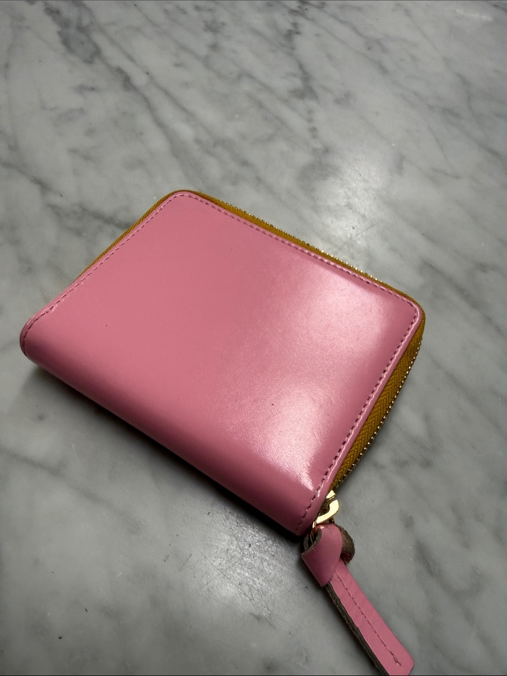 Clare V NEW! Petit Zip Wallet in Glossy Pink with Mustard Yellow Interior